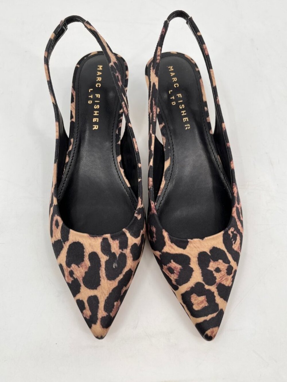 Marc Fisher Posey Slingback Pumps Leopard Size 7 Elastic Strap Kitten Heel - Picture 2 of 15